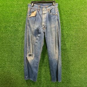 Vtg thrashed and patched union made denim jeans
